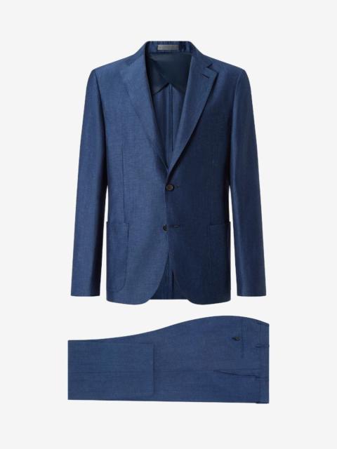CORNELIANI Blue wool and chambray linen suit