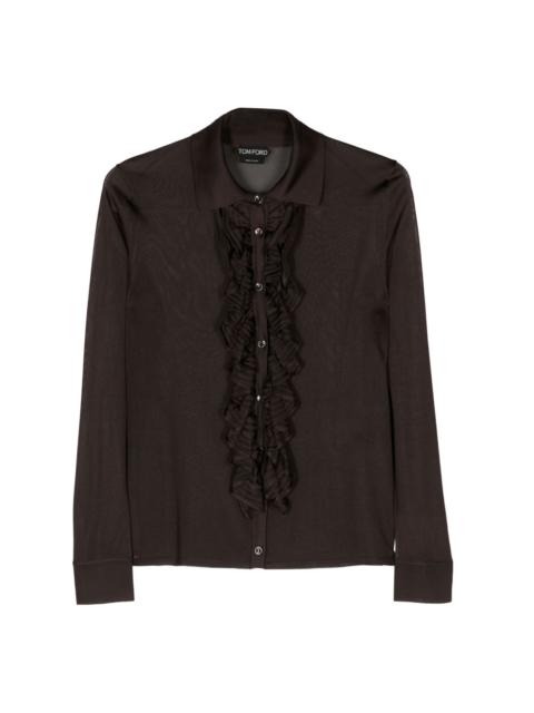 ruffled-trim semi-sheer shirt