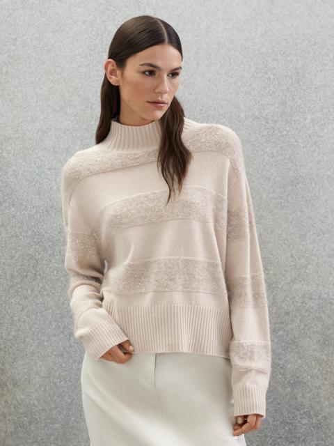 Brunello Cucinelli Virgin wool, cashmere and silk turtleneck sweater with dazzling mohair stripes