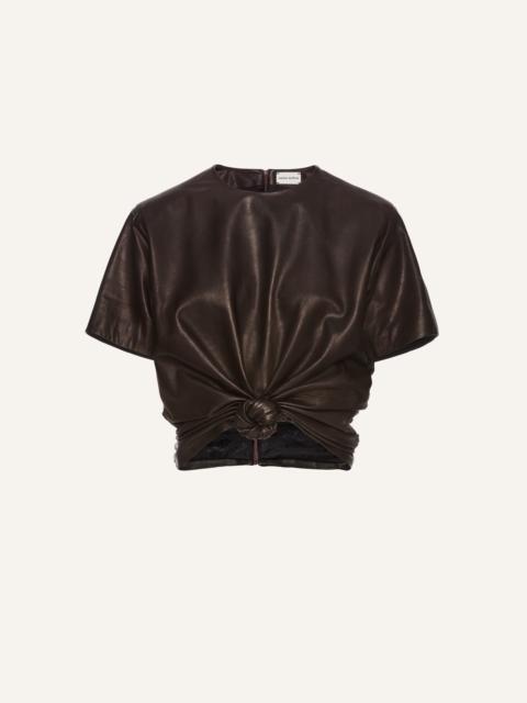 MAGDA BUTRYM Leather knotted t-shirt in brown