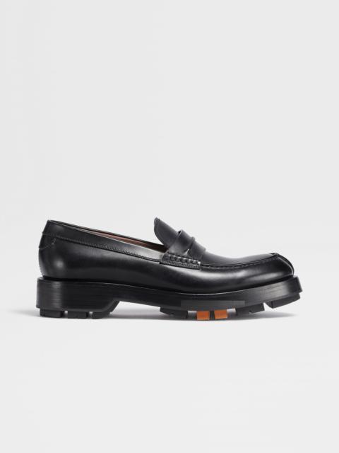 ZEGNA BLACK HAND-BUFFED LEATHER UDINE LOAFERS