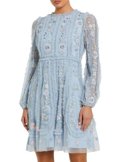 MAC DUGGAL Women's Cocktail Floral-Embroidered Tulle Minidress - Powder Blue