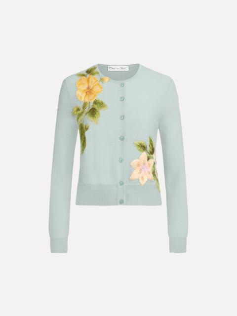 Oscar de la Renta CHINÉ DOMINICAN MIXED-FLORAL THREADWORK CARDIGAN