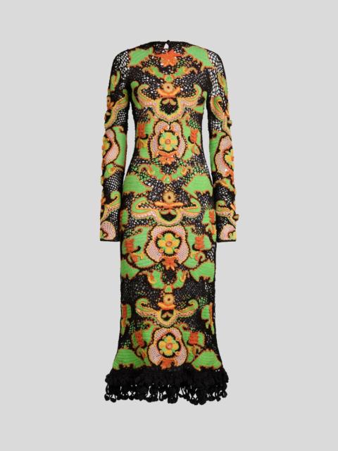 Etro LONG COTTON DRESS WITH CROCHET-EFFECT FLORAL MOTIF