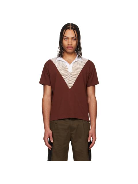 OLLY SHINDER White & Burgundy V Hybrid Polo