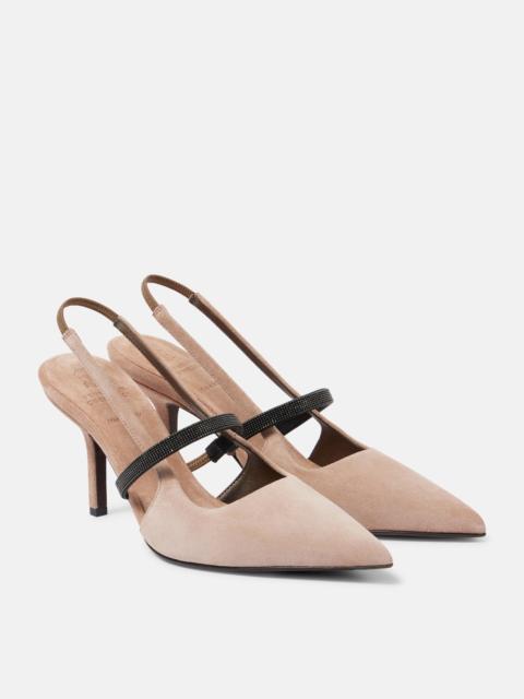 Brunello Cucinelli 80mm Monili-chain suede pumps