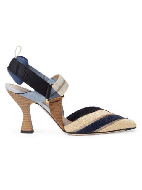FENDI Women's Colibrí 85MM Slingback Pumps - Rafia Blue