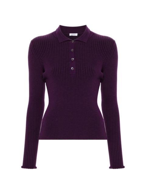 ribbed-knit polo top