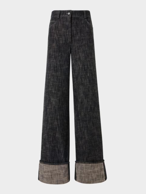 AKRIS Cooper Heavyweight Denim Wide-Leg Cuffed Pants