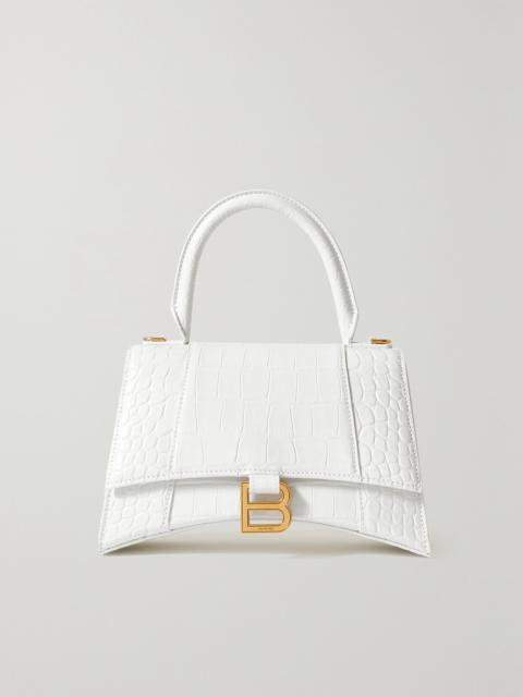 BALENCIAGA Hourglass Small Glossed Croc-effect Leather Tote