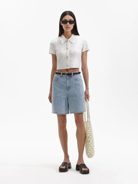 self-portrait Cream Sequin Knit Collar Top