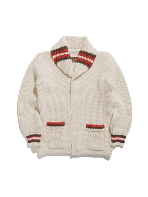 The Real McCoys MC24111 Striped Shawl Collar Cardigan Ecru