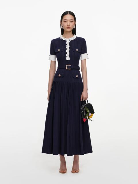 self-portrait Navy Rib Knit Midi Dress