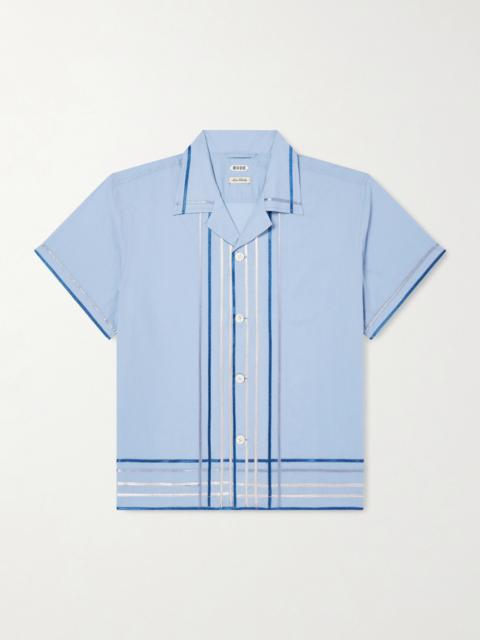 BODE Ribbon Plaid Camp-Collar Satin-Trimmed Cotton-Poplin Shirt