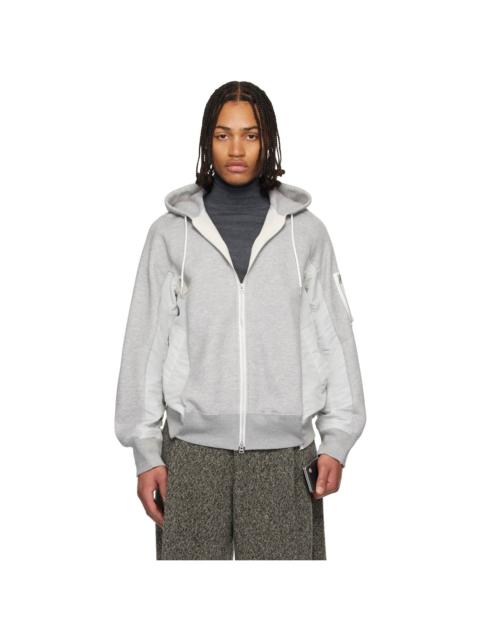 sacai Gray Sponge Sweat & Nylon Twill Hoodie