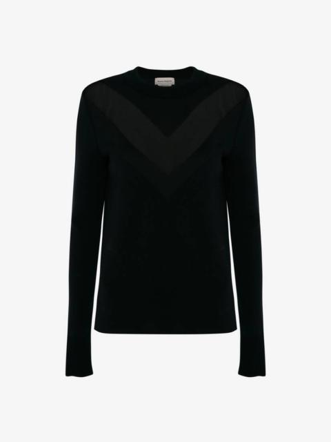 Alexander McQueen Sheer Chevron Jumper in Black