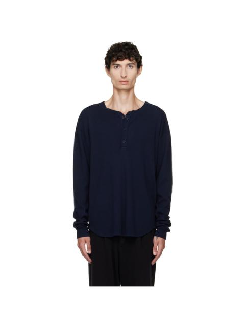 LES TIEN Navy Thermal Baseball Hem Henley