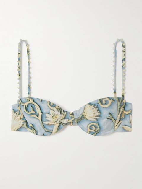 Agua by Agua Bendita Magdalena Soledad Faux Pearl-embellished Floral-print Recycled Underwired Bikini Top