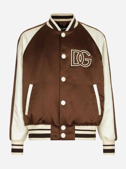 Technical satin jacket with DG appliqué