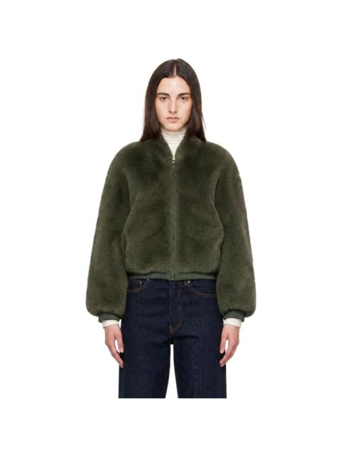 The Frankie Shop Green Senna Collarless Faux-Fur Jacket