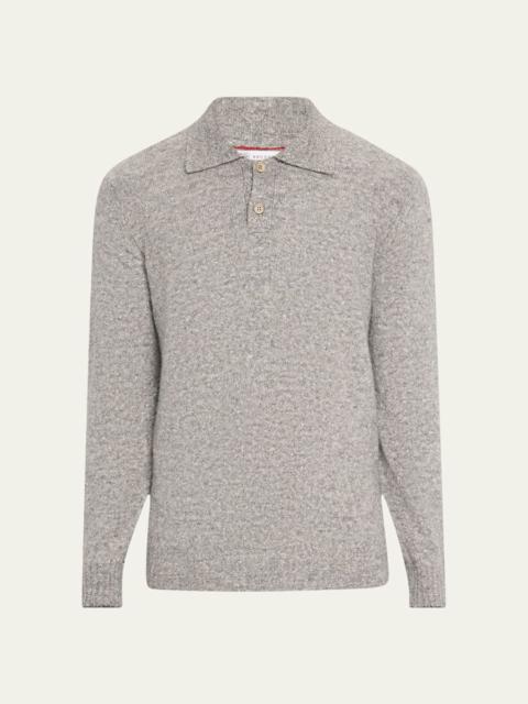 Brunello Cucinelli Men's Wool and Nylon Melange Polo Sweater