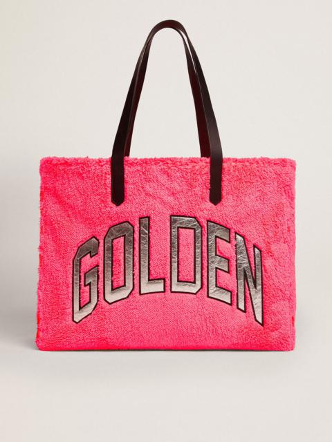 Golden Goose East-West California Bag in fuchsia terry fabric with Golden lettering in silver metallic leather