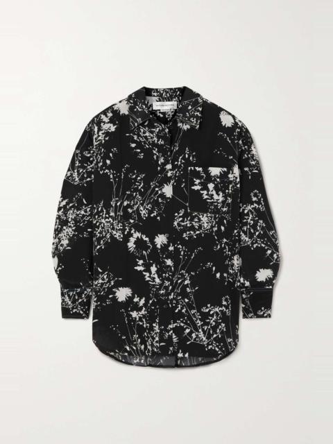 Floral-print silk crepe de chine pajama shirt