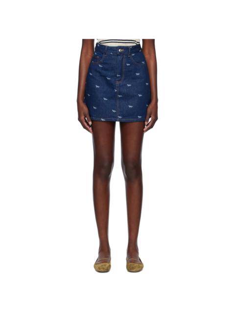 Maison Kitsuné Blue Laser-Printed Denim Miniskirt