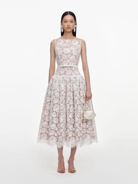 self-portrait White Lace Flared Midi Dress