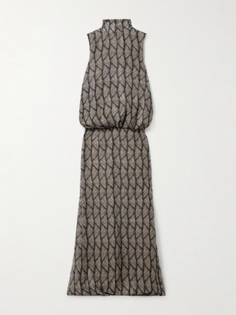 Dries Van Noten Gathered Printed Devoré-velvet Gown