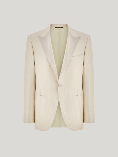 CHAMPAGNE SINGLE-BREASTED SILK REGULAR FIT TUXEDO JACKET