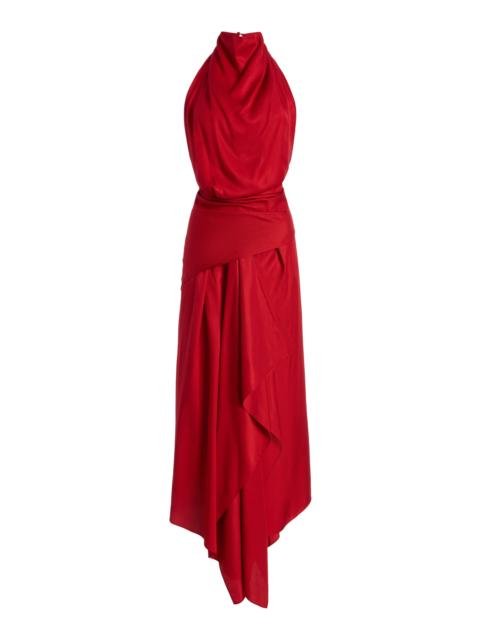 BRANDON MAXWELL Exclusive The Marin Draped Twill Midi Scarf Dress red