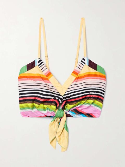 CHRISTOPHER JOHN ROGERS Casette tie-front striped satin-jacquard bralette