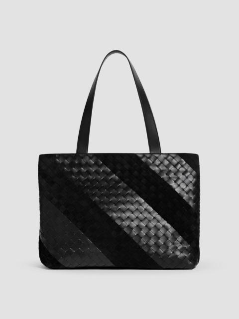 Bottega Veneta Men's Small Intrecciato Leather & Suede Tote - Black Silver