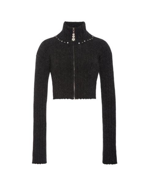 Alessandra Rich MOHAIR KNITTED CARDIGAN WITH ZIP AND HOTFIX