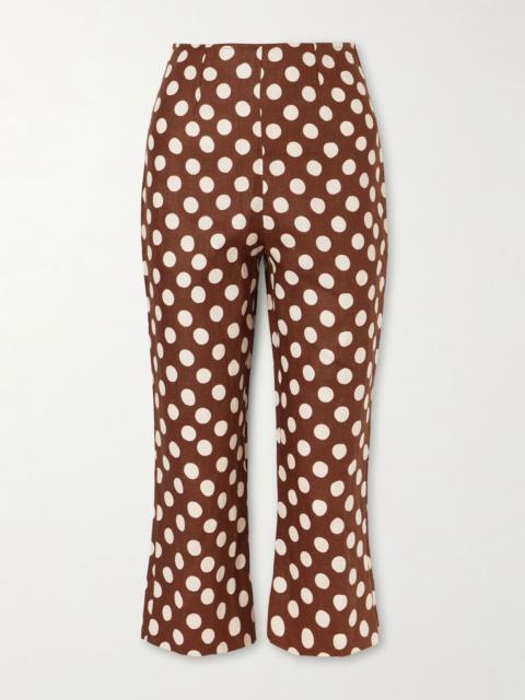 FAITHFULL Valeria polka-dot linen straight-leg capri pants Brown