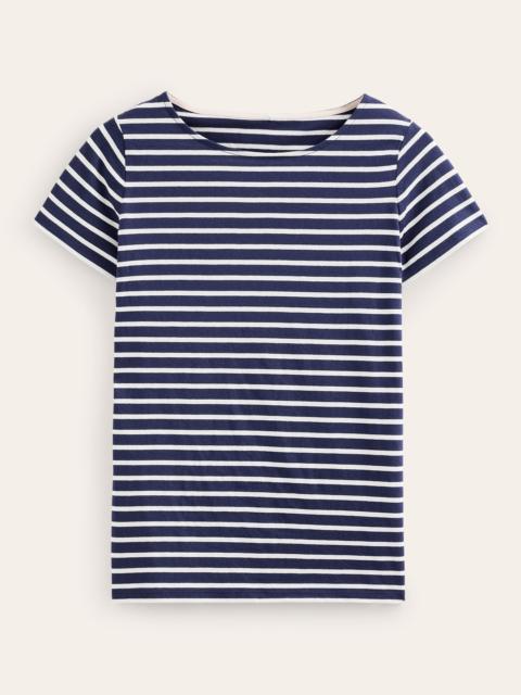 BODEN Ella Short Sleeve Breton-Navy, Ivory
