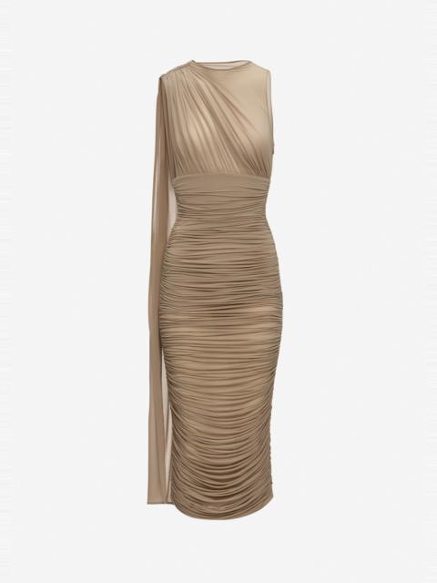 MAGDA BUTRYM Asymmetric draped midi dress with scarf detail in beige