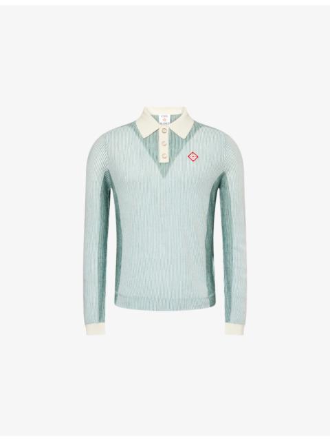 CASABLANCA Vertical-Stripe Long-Sleeve Wool-Blend Polo Top