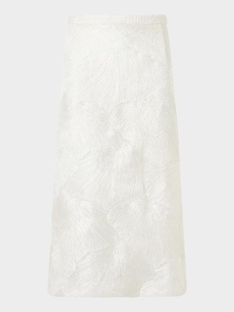AKRIS Lacquered Techno Sea Fan Lace Midi Skirt