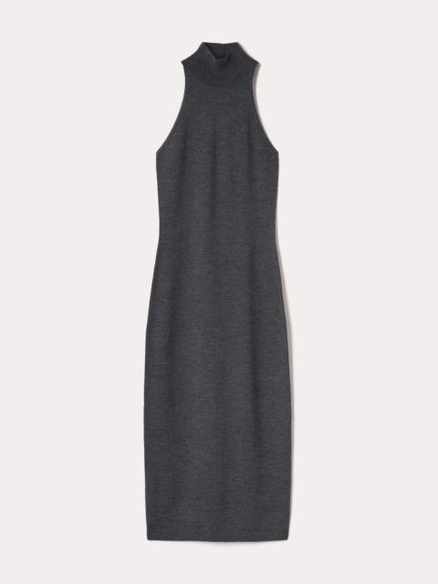 Ribbed neck wool dress dark grey melange