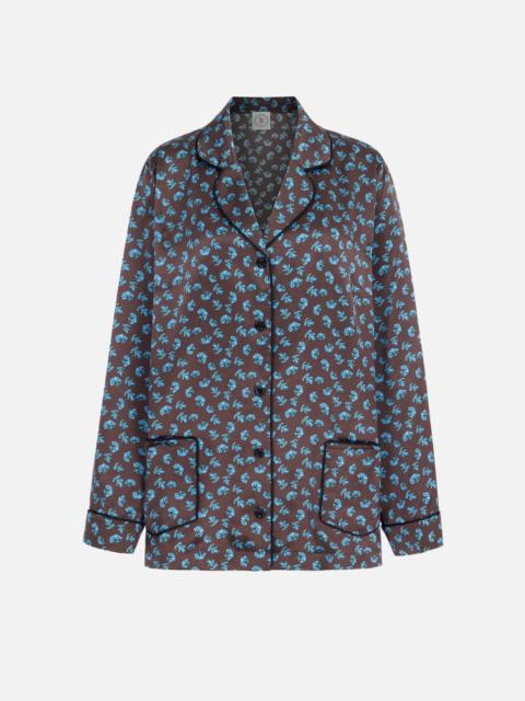 EMILIA WICKSTEAD Trina Shirt In Ditsy Blue Marigold On Chocolate Silk Satin