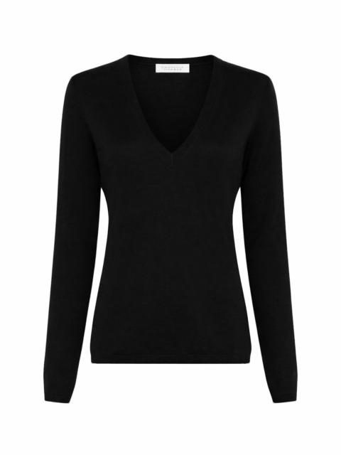 GABRIELA HEARST Clementia Knit V-Neck Sweater in Black Cashmere Silk