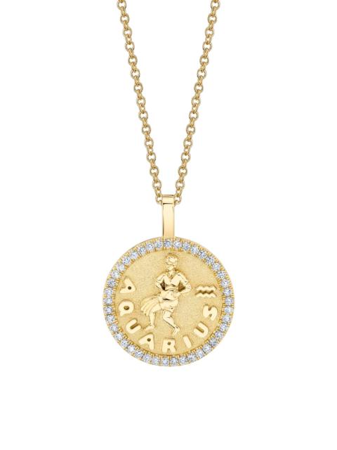 ANITA KO Women's Zodiac 18K Yellow Gold & 0.48 TCW Diamond Large Coin Pendant Necklace - Aquarius