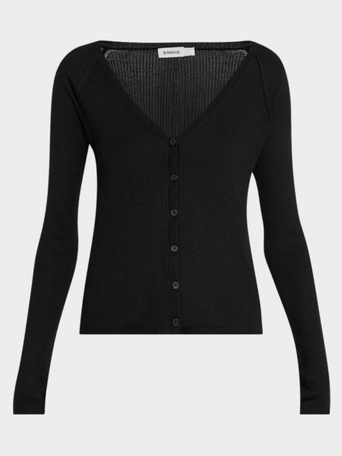 SIMKHAI Darlene Ribbed Silk-Cashmere Cardigan
