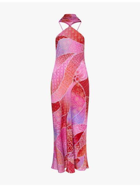 RIXO Hayley Detachable-Scarf Silk Midi Dress