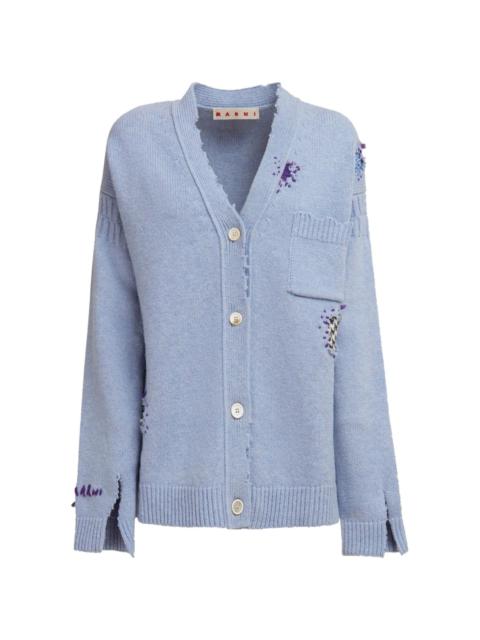 distressed virgin-wool cardigan