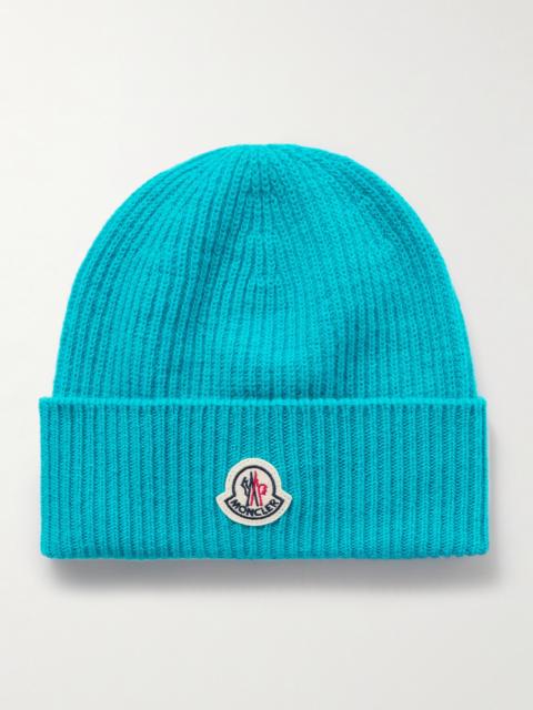 Moncler Appliquéd Ribbed Virgin Wool and Cashmere-Blend Beanie