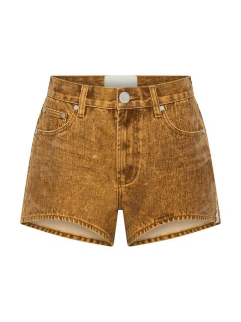 ONE TEASPOON Truckers Mid Waist Relaxed Flocked Denim Shorts - Burnt Tobacco