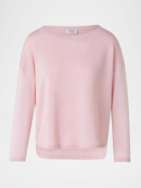 AKRIS Strepped-Hem Virgin Wool Knit Crewneck Sweater